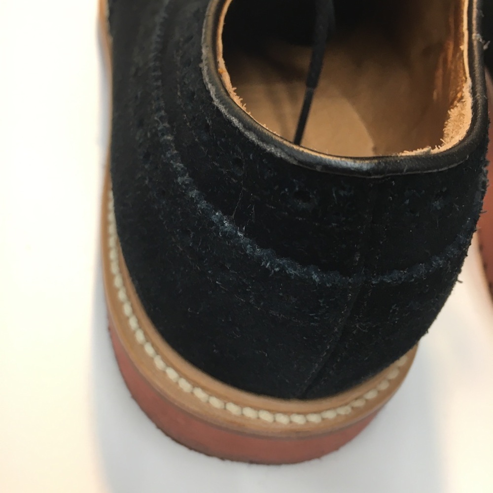 J Crew Kenton Suede Wing Tips Oxford Shoes Men's 10 Black Classic Academia - Picture 15 of 16